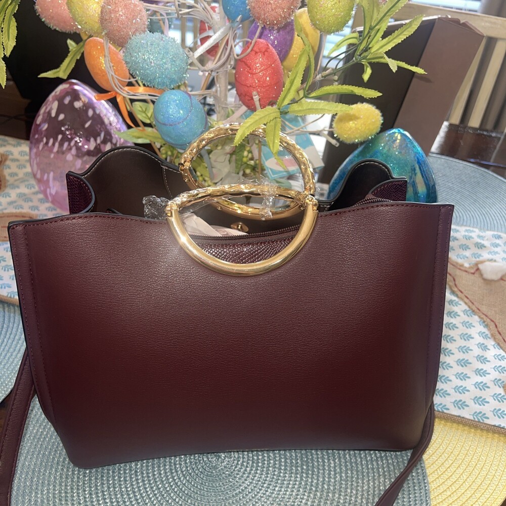 Luella Grey London Hand/ Shoulder Bag Burgundy Gold Metal Handles NWOT (60top) - Picture 4 of 11